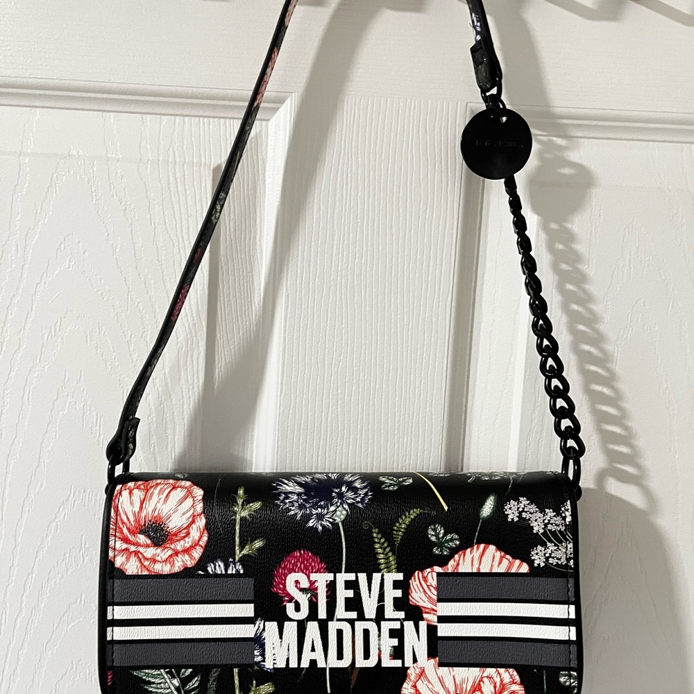 Steve Madden Black and Red Floral Crossbody Bag